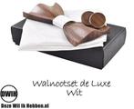 Walnoot strik deluxe met manchetknopen en Pochette, wit, Nieuw, Verzenden