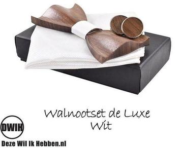 Walnoot strik deluxe met manchetknopen en Pochette, wit beschikbaar voor biedingen