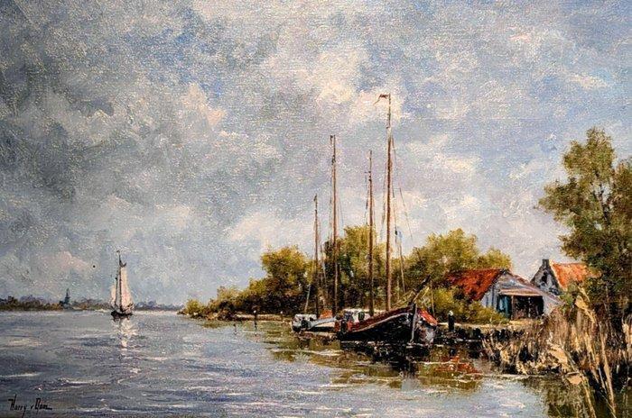 Harry van Dam (1937) - Waterlandschap met zeilboot, Antiek en Kunst, Kunst | Schilderijen | Klassiek
