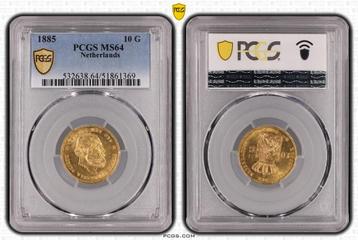 Gouden Willem III 10 gulden 1885 MS64 PCGS gecertificeerd beschikbaar voor biedingen