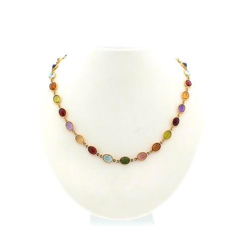 18 Krt. Gouden ketting met een mix van edelstenen | 43 cm, Sieraden, Tassen en Uiterlijk, Kettingen, Overige kleuren, Gebruikt