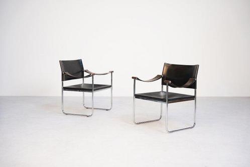 Lounge stoel (2) - Leder, Staal, Antiek en Kunst, Kunst | Designobjecten