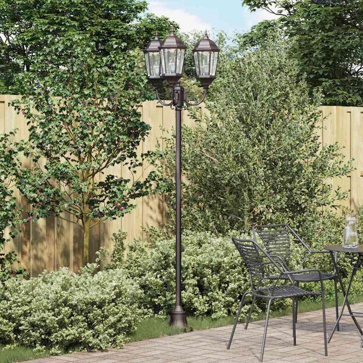 vidaXL Tuin Lantaarnpaal Brons Aluminium en Glas, Tuin en Terras, Buitenverlichting, Nieuw, Verzenden