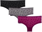 3 stuks Dames Hipster - bloemen- zwart-grijs-paars, Kleding | Heren, Verzenden