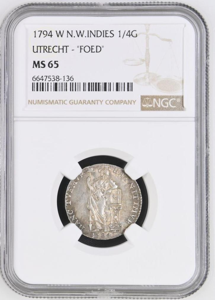 Nederland West-Indië - Utrecht 1/4 of kwart gulden 1794, Postzegels en Munten, Munten | Nederland, Losse munt, Zilver, Verzenden