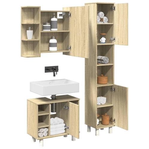 vidaXL 3-delige Badkamermeubelset bewerkt hout sonoma, Huis en Inrichting, Badkamer | Badkamermeubels, Nieuw, Verzenden