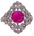 Ring Platina Robijn - Diamant, Sieraden, Tassen en Uiterlijk, Ringen, Nieuw