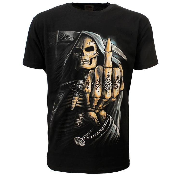 Grim Reaper Tribal Middelvinger T-Shirt Zwart, Kleding | Heren, T-shirts, Verzenden