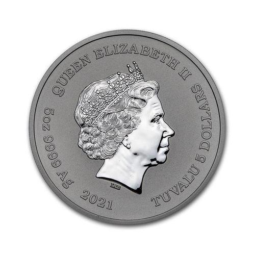 Tuvalu. 2021 5 oz $5 Tuvalu Black Flag Silver Coin (In, Postzegels en Munten, Edelmetalen en Baren