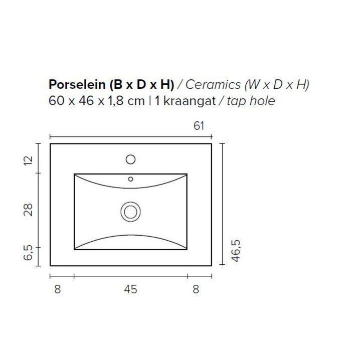Badkamermeubel BWS Pepper Wastafel Porselein Incl, Huis en Inrichting, Badkamer | Badkamermeubels, Ophalen of Verzenden