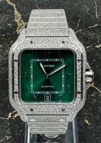 Cartier Santos - Green Dial - Arab - Iced Out - Diamonds, Sieraden, Tassen en Uiterlijk, Horloges | Heren, Overige merken, Staal