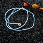 9 Krt. Lichtblauwe topaas kralen ketting | 45,5 cm, Sieraden, Tassen en Uiterlijk, Antieke sieraden, Ophalen of Verzenden, Goud