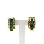 18 Krt. Gouden oorbellen met smaragd en diamant 1,92 ct., Gebruikt, Overige kleuren, Ophalen of Verzenden, Met edelsteen