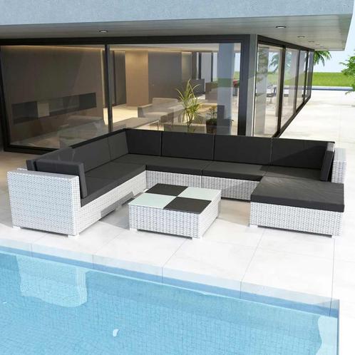 vidaXL 8-delige Loungeset met kussens poly rattan wit, Tuin en Terras, Tuinsets en Loungesets, Loungeset, Nieuw, 8 zitplaatsen