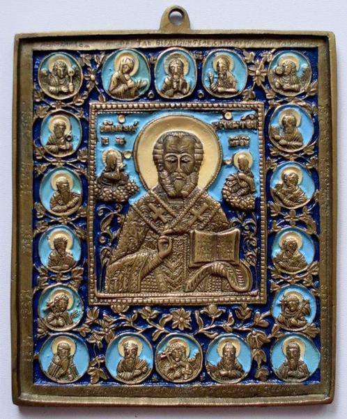 Icoon - Russisch-orthodox icoon Sint Nicolaas,, Antiek en Kunst, Antiek | Boeken en Bijbels