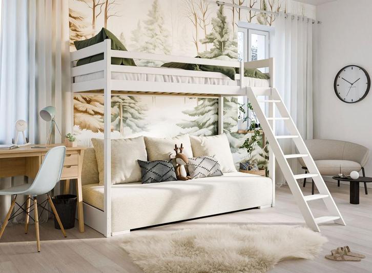Hoogslaper met Bedbank Sophie 90 x 200 Wit, Kinderen en Baby's, Kinderkamer | Stapelbedden en Hoogslapers, Hoogslaper, Nieuw, Verzenden