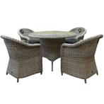 Chester Riccione dining tuinset 110cm rond 5-delig wit, Tuin en Terras, Tuinsets en Loungesets, Ophalen of Verzenden, Nieuw, Wicker
