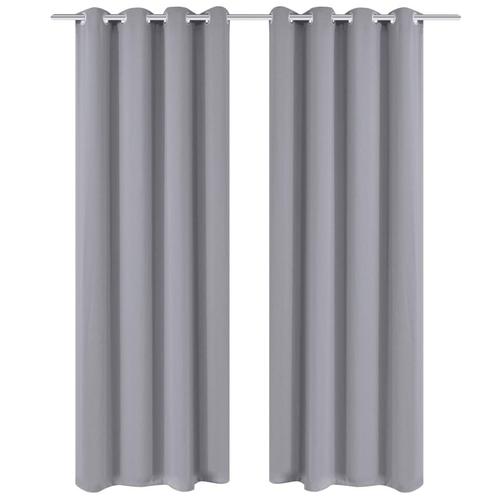 vidaXL Gordijnen met metalen ringen 135 x 245 cm 2 stuks, Huis en Inrichting, Stoffering | Gordijnen en Lamellen, Grijs, Nieuw