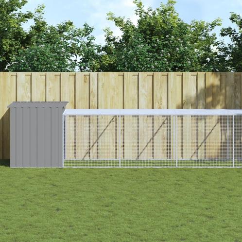 vidaXL Kippenhok met ren 110x609x110 cm staal lichtgrijs, Dieren en Toebehoren, Knaagdieren en Konijnen | Hokken en Kooien, Nieuw