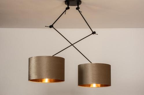 Rietveld Hanglampen - Zwart, Taupe, Koper - Stof, Metaal, Huis en Inrichting, Lampen | Hanglampen, Verzenden