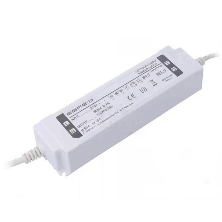 LED voeding - 12V, 8.33A - 100W - IP67 - WATERPROOF - ESPE, Doe-het-zelf en Verbouw, Elektra en Kabels, Ophalen of Verzenden