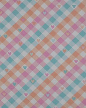 Flanel Katoen Ruit Met Hartjes Perzik/Roze, Hobby en Vrije tijd, Stoffen en Lappen, Roze, Nieuw