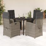 vidaXL 5-delige Tuinset met kussens poly rattan grijs, 4 zitplaatsen, Nieuw, Tuinset, Verzenden