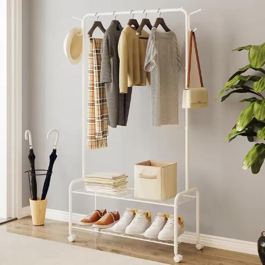 3-in-1 Kledingrek met Wielen – Haken en Dubbel Opbergrek, Huis en Inrichting, Woonaccessoires | Kapstokken, Nieuw, Verzenden