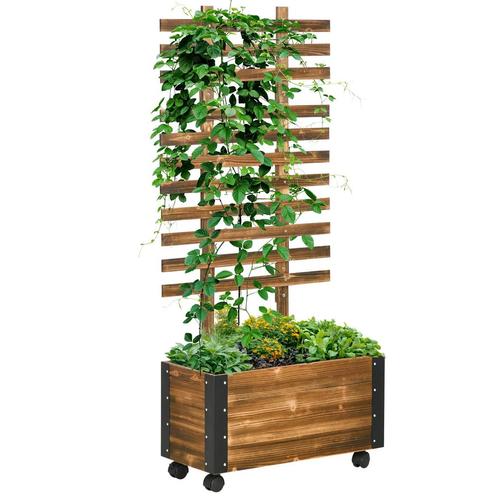 TRUUSK Verhoogd Bed Met Klimrek En Wielen, Bloembak Voor Kli, Tuin en Terras, Bloembakken en Plantenbakken, Nieuw, Verzenden