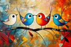 John Joseb schilderij vogels op een tak, abstract, kleurrijk, Oorspronkelijke maker, Verzenden, Nieuw, Schilderij