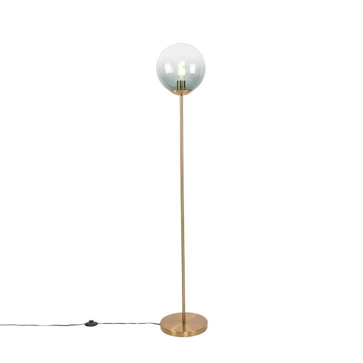 Art deco vloerlamp messing met groen glas - Pallon, Huis en Inrichting, Lampen | Vloerlampen, Nieuw, Glas, 100 tot 150 cm