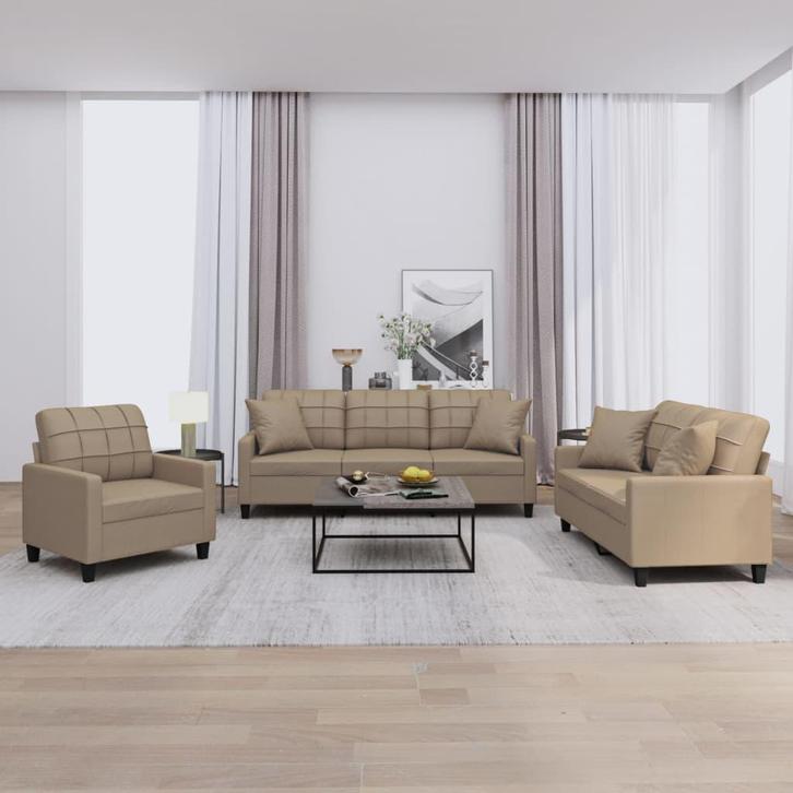 vidaXL 3-delige Loungeset met kussens kunstleer, Huis en Inrichting, Banken | Bankstellen, Nieuw, 150 tot 200 cm, Leer, Vierpersoons of meer