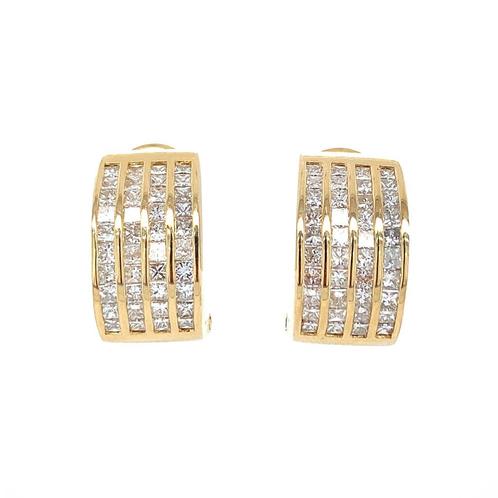 Gouden oorstekers met prinses geslepen diamant 18 karaat, Sieraden, Tassen en Uiterlijk, Oorbellen, Wit, Zo goed als nieuw, Goud