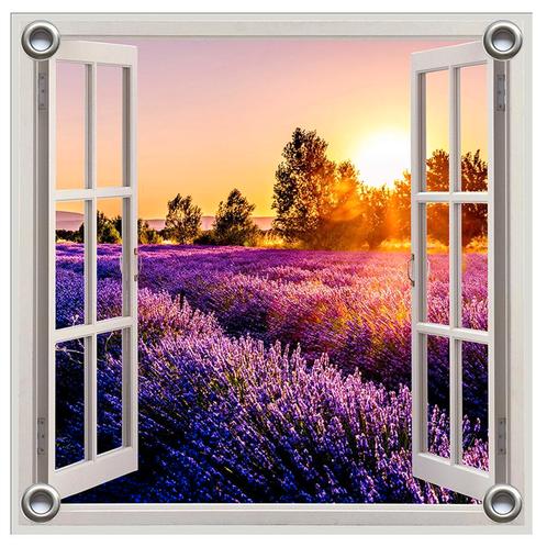 Tuinverruimer-Schutting-Tuinposter Uitzicht op Lavendelveld, Tuin en Terras, Tuinwanddecoratie, Nieuw, Verzenden