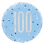 Helium Ballon 100 Jaar Blauw 45cm leeg, Verzenden, Nieuw