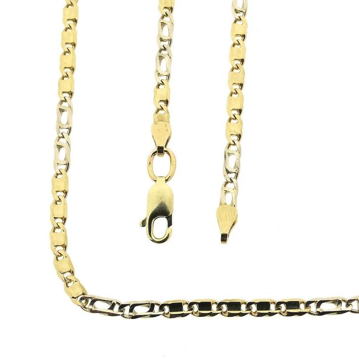 Bicolor gouden gesloten Figaroschakel ketting, Sieraden, Tassen en Uiterlijk, Kettingen, Overige kleuren, Gebruikt, Goud, Ophalen of Verzenden