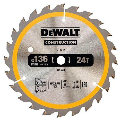 DeWALT Cirkelzaagblad DT1947 Construction 136x10mm 24t -, Doe-het-zelf en Verbouw, Gereedschap | Overige machines, Ophalen of Verzenden