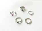 NO RESERVE 5 artistieke ringen  - .925 Zilver - Ring - 4.05, Sieraden, Tassen en Uiterlijk, Antieke sieraden