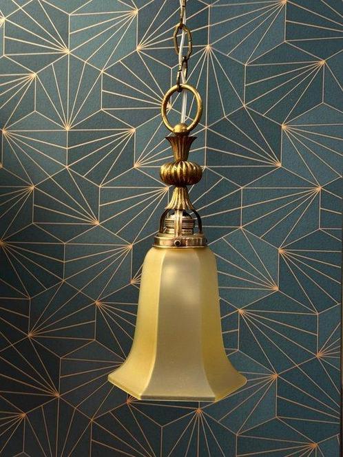 Hangende plafondlamp - Uraniumglas - ART-DECO, Antiek en Kunst, Kunst | Designobjecten
