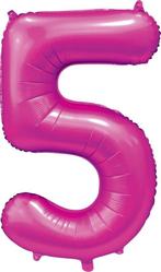 Fuchsia Cijfer Ballon 5 Jaar Glans 86cm, Verzenden, Nieuw