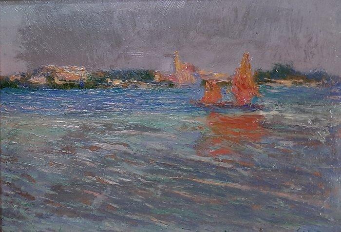 Alfred Sisley (1839-1899), Seguace di - Marina con Barca, Antiek en Kunst, Kunst | Schilderijen | Klassiek