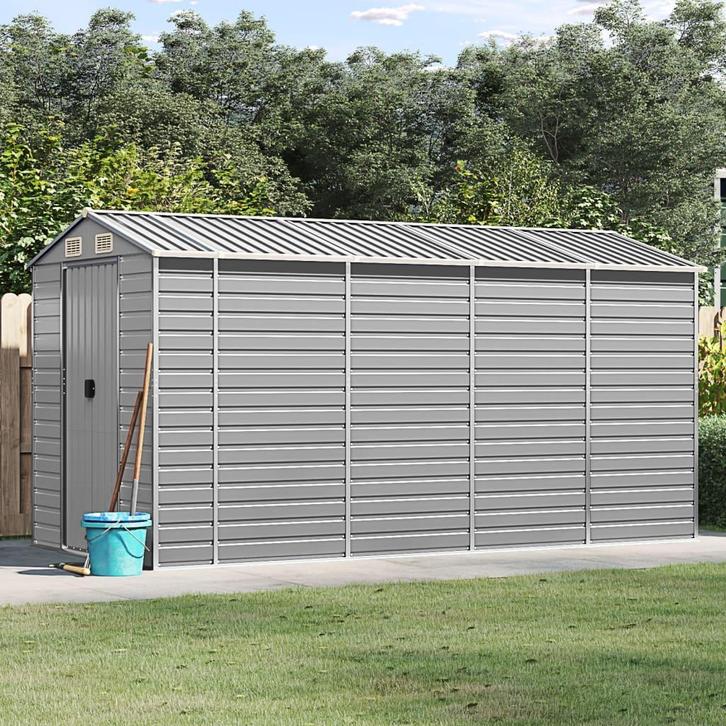 vidaXL Tuinhuis Lichtgrijs 191x385x198 cm Gegalvaniseerd, Tuin en Terras, Tuinhuizen, Nieuw, Verzenden