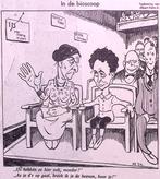 Spotprent met moeder en zoon in de bioscoop (lijst optie), Antiek en Kunst, Verzenden