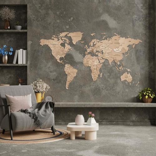 Wereldkaart Natural Wood, Huis en Inrichting, Woonaccessoires | Wanddecoraties, Nieuw, Verzenden