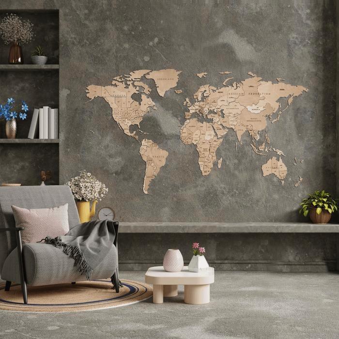 Wereldkaart Natural Wood, Huis en Inrichting, Woonaccessoires | Wanddecoraties, Nieuw, Verzenden