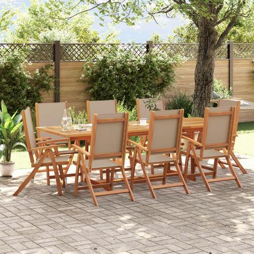 vidaXL 9-delige Tuinset massief acaciahout en textileen, Tuin en Terras, Tuinsets en Loungesets, Tuinset, Nieuw, 8 zitplaatsen