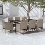 vidaXL 9-delige Tuinset met kussens beige en zwart, Nieuw, 8 zitplaatsen, Tuinset, Verzenden