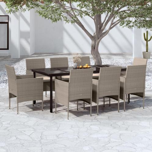 vidaXL 9-delige Tuinset met kussens beige en zwart, Tuin en Terras, Tuinsets en Loungesets, Tuinset, Nieuw, 8 zitplaatsen, Rotan