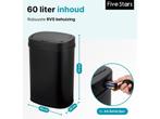 Five Stars® Prullenbak met Sensor - 60 Liter - Afvalbak RVS, Verzenden, Nieuw