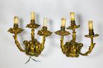 Wandkandelaar (2) - wandlamp met drie lampen - goudkleurig, Antiek en Kunst